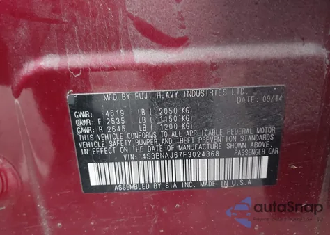 2015 Subaru Legacy 2.5I Limited z USA, uszkodzony, nr VIN 4S3BNAJ67F3024368